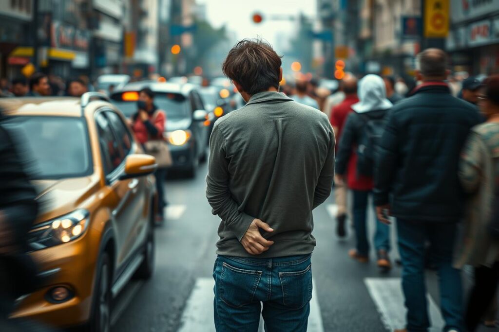 imagem representa ansiedade um homem andado na rua.