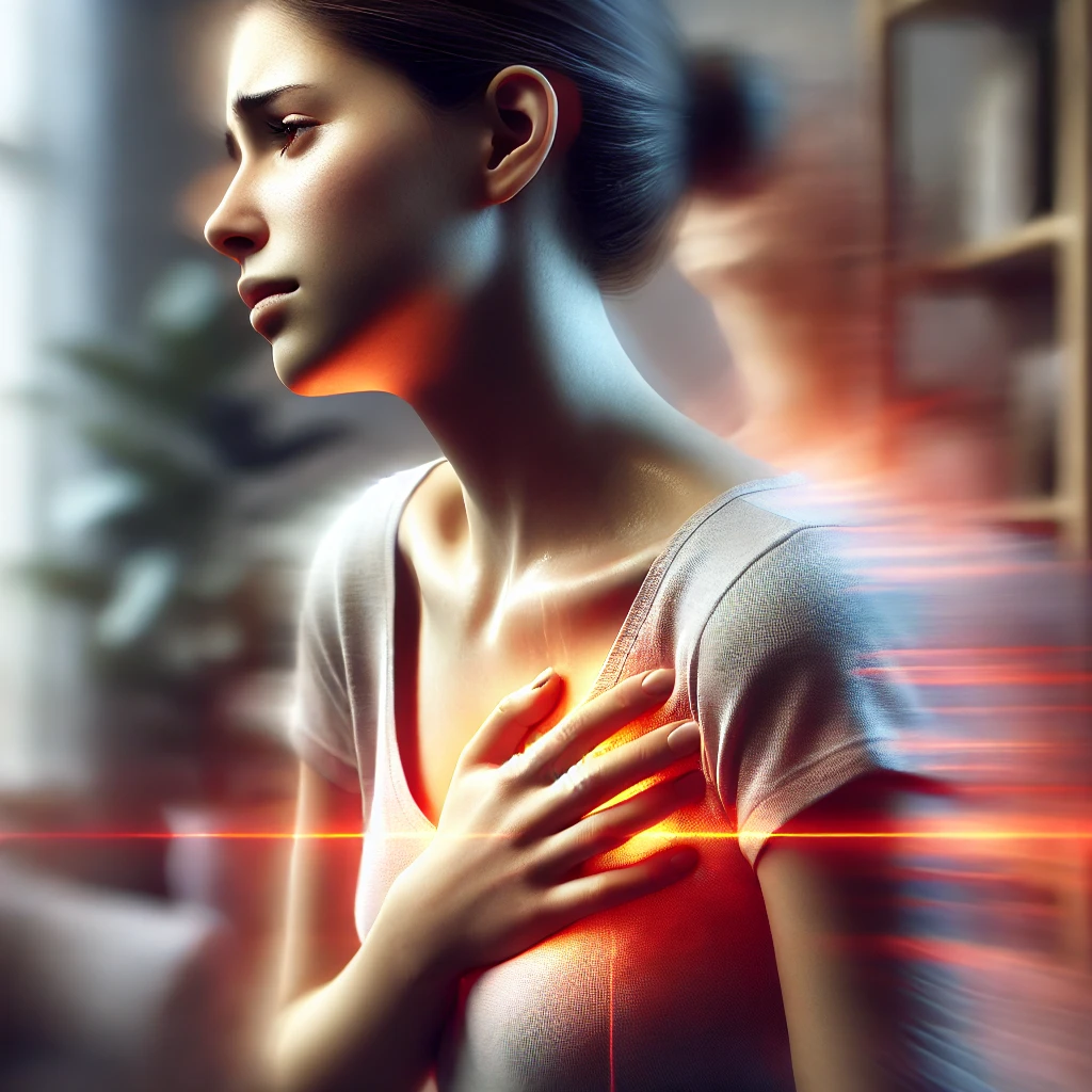 Mulher com dor no peito